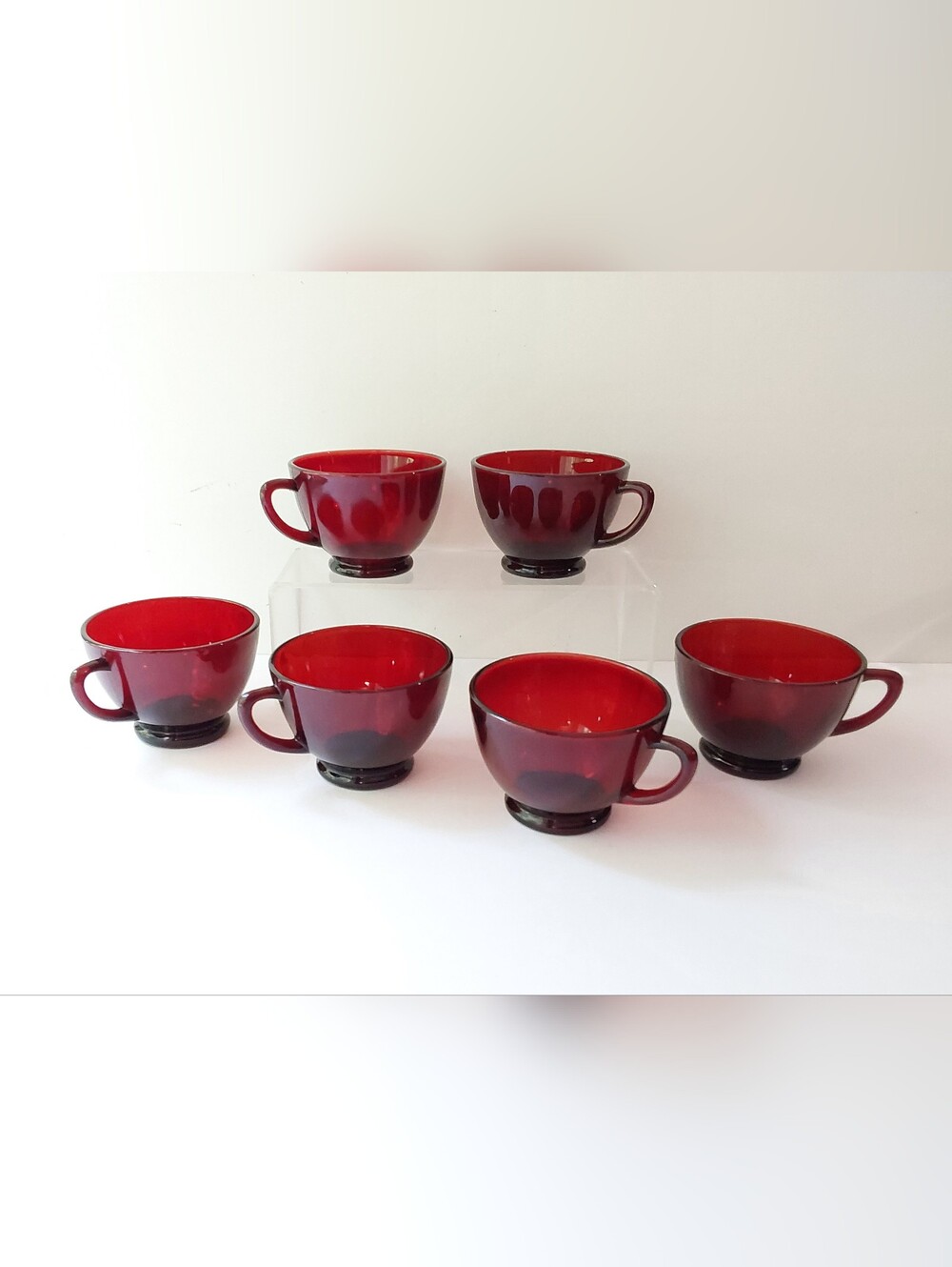 Set of 6 Red Glass Tea Cups